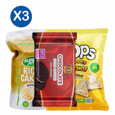 Tropical Heat Cookies Brownn Rice Cakes + Choco Rice Cakes + Popped Nachos