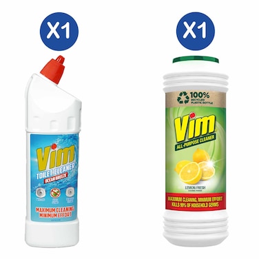 Vim Toilet Cleaner Bleach Original 500ml + Vim Lemon Fresh 500g
