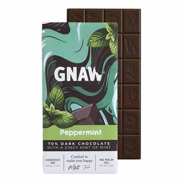 Gnaw 70% Dark Peppermint Chocolate Bar 80g