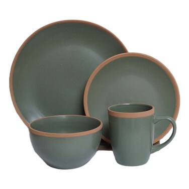 Aah 16Pcs Dinner Set Green W/Rim #12