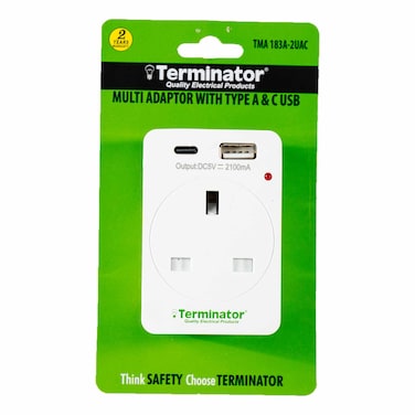 Terminator 3Way Multi Adaptor With 2 Usb