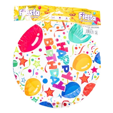 Techpak Fiesta Balloons Laminated Party Plates 9-Inch