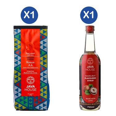 Java Kenya AA Ground Coffee 375g + Java Hazelnut Flavoured Syrup 750ml