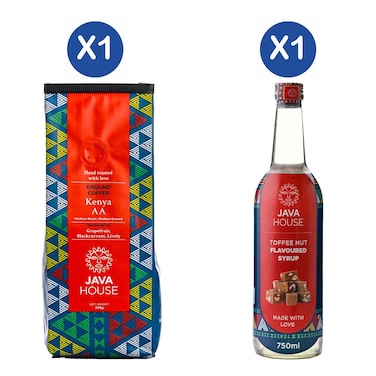 Java Kenya AA Ground Coffee 375g + Java Toffee Nut Flavoured Syrup 750ml