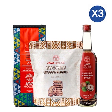 Java Kenya AA Ground Coffee 375g + Java Hazelnut Flavoured Syrup 750ml + Java Chocolate Chip Cookies 300g