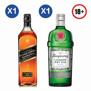 Tanquery Dry Gin 750ml + Johnnie Walker Black Label 1l