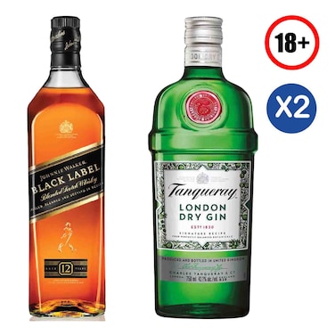 Tanquery Dry Gin 750ml + Johnie Walker Black Label 1l