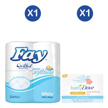 Fay White Toilet Rolls X4 + Fay Antibacterial Wet Wipes 10s