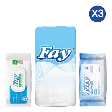 Fay Antibacterial Wipes 72pcs + Fay Pocket Handkerchiefs 10s + Fay Pure Wet Wipes 10s