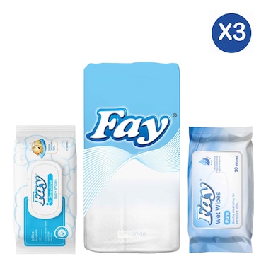 Fay Sensitive Wet Wipes 72pcs + Fay Pocket Handkerchiefs 10s + Fay Pure Wet Wipes 10s