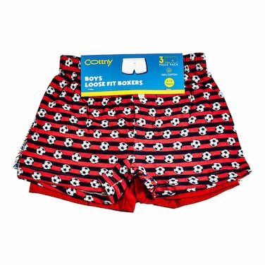 Cottny Boys' Assorted Loose-Fit Boxers 3-Pack, 3-14 Years
