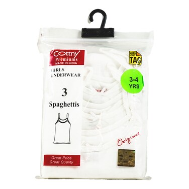 Cottny Girls' White Spaghetti Vests 3-Pack, 3-8 Years