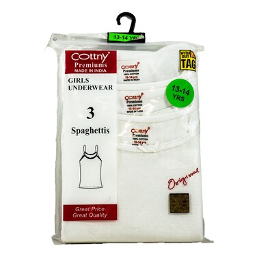 Cottny Girls' White Spaghetti Vests 3-Pack, 9-16 Years