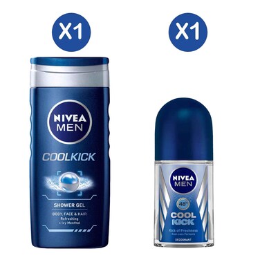 Nivea Cool Kick Shower Gel 500ml + Roll On Men 50ml