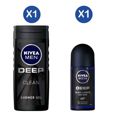 Nivea Deep Shower Gel Men 250ml +Roll On Men 50ml