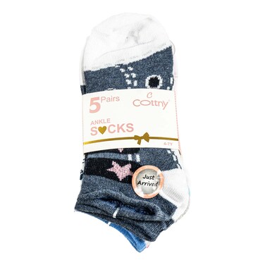 Cottny Girls' Assorted Ankle Socks 5-Pack