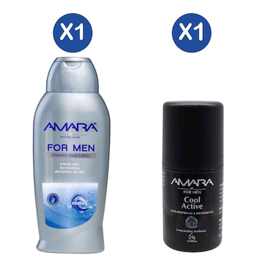 Amara Men Cooling Lotion 400ml &amp; Active Cooling Deo Roll On 100ml