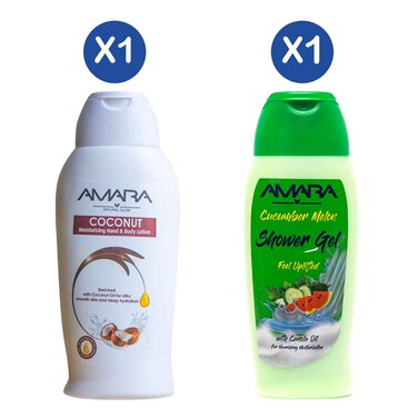 Amara Coconut Lotion + Cucumber Melon Shower Gel Duo