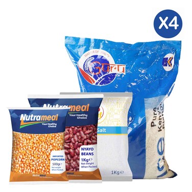 Nutrameal Imported Popcorn Kernels 500g + Guru Pishori Basmati Rice 5kg + Nutrameal Nyayo Beans 1kg + Kamili's Top Chef Table Salt 1kg
