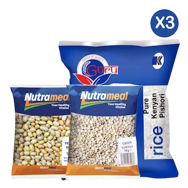 Nutrameal Yellow Beans 1kg + Guru Pure Kenya Pishori Rice 2kg + Nutrameal Green Lentils 1kg