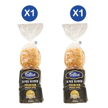 Festive Premium Sesame Seeds Sliced Burger Buns 300g x 2