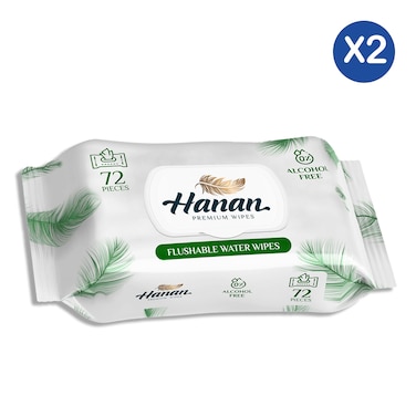 Hanan Flushable Water Wipes 72 Pieces x2