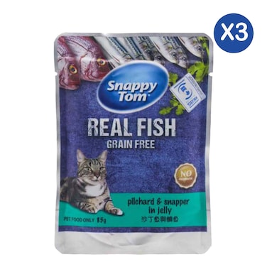 Snappy Tom Grain Free Pilchard &amp; Snapper in Jelly Cat Food 85g x3
