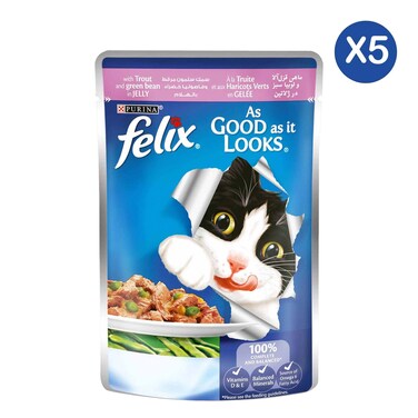 Purina Felix Trout &amp; Green Beans Cat Food 85g x5