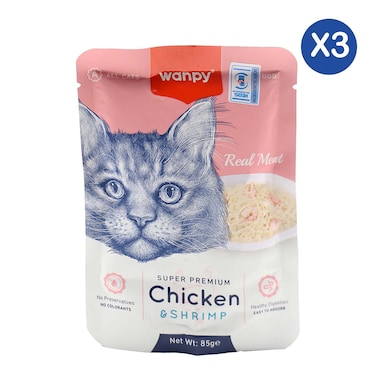 Wanpy Chicken &amp; Shrimp Cat Food 85g x3