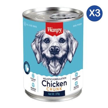 Wanpy Chicken Chunks Dog Food 375g x3