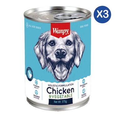 Wanpy Chicken &amp; Vegetable Dog Food 375g x3