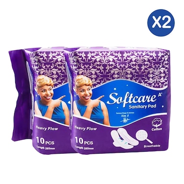 Softcare Heavy Flow Maxi Thick Sanitary Pads 10-Pack X2