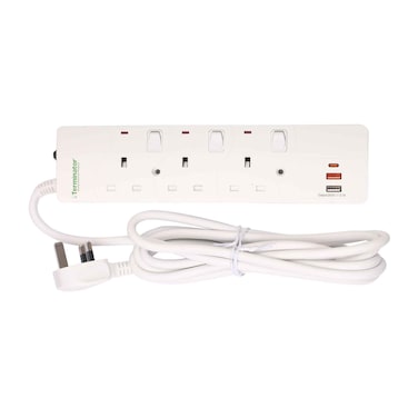 Terminator TPB 863UK-UAC 3-Way Power Extension Socket with USB-A and USB-C 3m