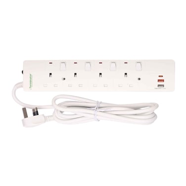 Terminator TPB 864UK-UAC 4-Way Power Extension Socket with USB-A and USB-C 3m