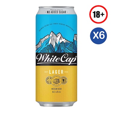 White Cap Lager Beer Can 500ml &times;6