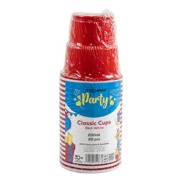 Techpak Cups Luminous Red/White 200Ml