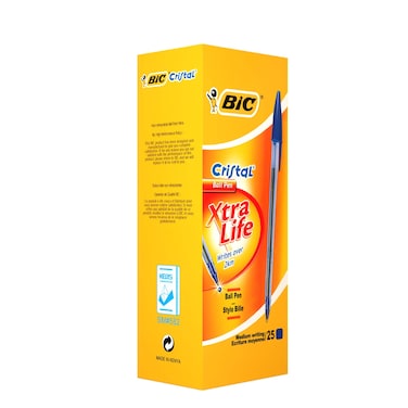 BIC Cristal Ballpoint Pens Medium Point (1.0 mm) - Blue, Box of 25