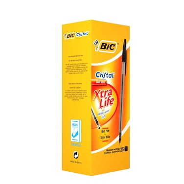 BIC Cristal  Ballpoint Pens Medium Point (1.0 mm) - Black, Box of 25
