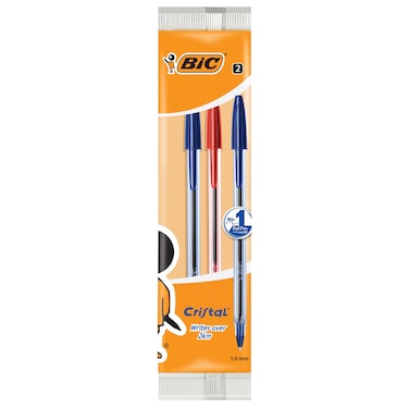 BIC Cristal  Ballpoint Pens Medium Point (1.0 mm) - Assorted, Pouch (2)     (1 Blue: 1 Red)