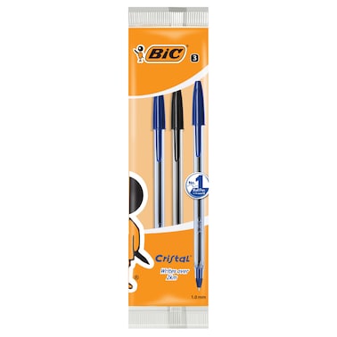 BIC Cristal  Ballpoint Pens Medium Point (1.0 mm) - Assorted, Pouch (3)     (1 Blue: 1 Black: 1 Red)