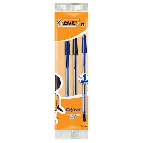 BIC Cristal  Ballpoint Pens Medium Point (1.0 mm) - Assorted, Pouch (3)     (1 Blue: 1 Black: 1 Red)