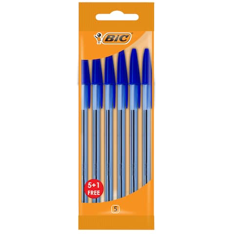 BIC Cristal  Ballpoint Pens Medium Point (1.0 mm) - Blue, Pouch (5+1 FREE)