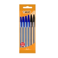 BIC Cristal  Ballpoint Pens Medium Point (1.0 mm) - Assorted, Pouch (5 +1 FREE) (4Blue:2 Black)