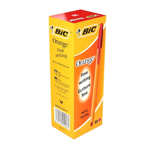 BIC Orange Fine Ballpoint Pens Fine Point (0.8 mm) - Red, Box of 20