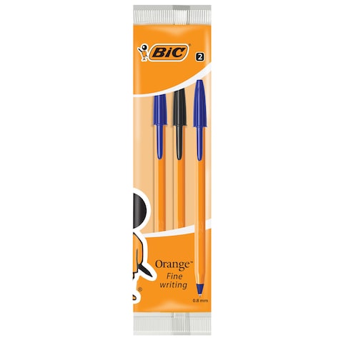 BIC Orange Fine Ballpoint Pens Fine Point (0.8 mm) - Assorted, Pouch (2) - (1: Blue 1: Black  )