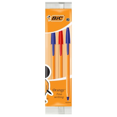 BIC Orange Fine Ballpoint Pens Fine Point (0.8 mm) - Assorted, Pouch (2) - (1: Blue 1: Red  )