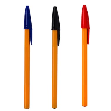 BIC Orange Fine Ballpoint Pens Fine Point (0.8 mm) - Assorted, Pouch (3) - (1: Blue 1: Black 1: Red )