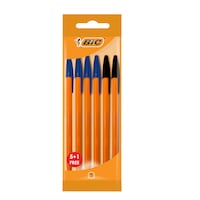 BIC Orange Fine Ballpoint Pens Fine Point (0.8 mm) - 4 Blue and 2 Black Pouch (5 + 1 FREE )