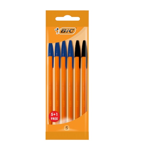 BIC Orange Fine Ballpoint Pens Fine Point (0.8 mm) - 4 Blue and 2 Black Pouch (5 + 1 FREE )