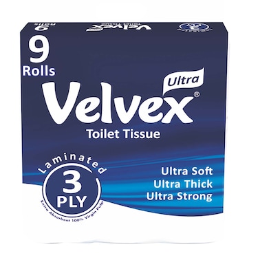 Velvex 3 Ply Toilet Tissue 9 Pack